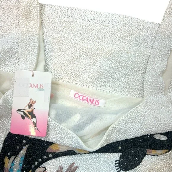 Oceanus Marina Dress Beaded Whale White Size Small New - Picture 5 of 5